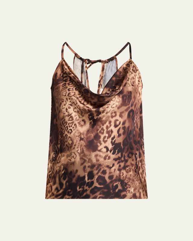Yohana Leopard Cowl-Neck Blouse